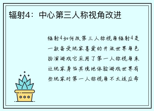 辐射4：中心第三人称视角改进