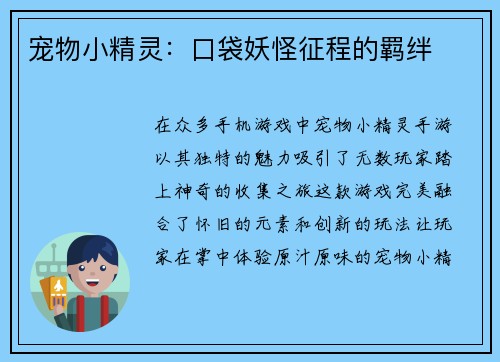 宠物小精灵：口袋妖怪征程的羁绊